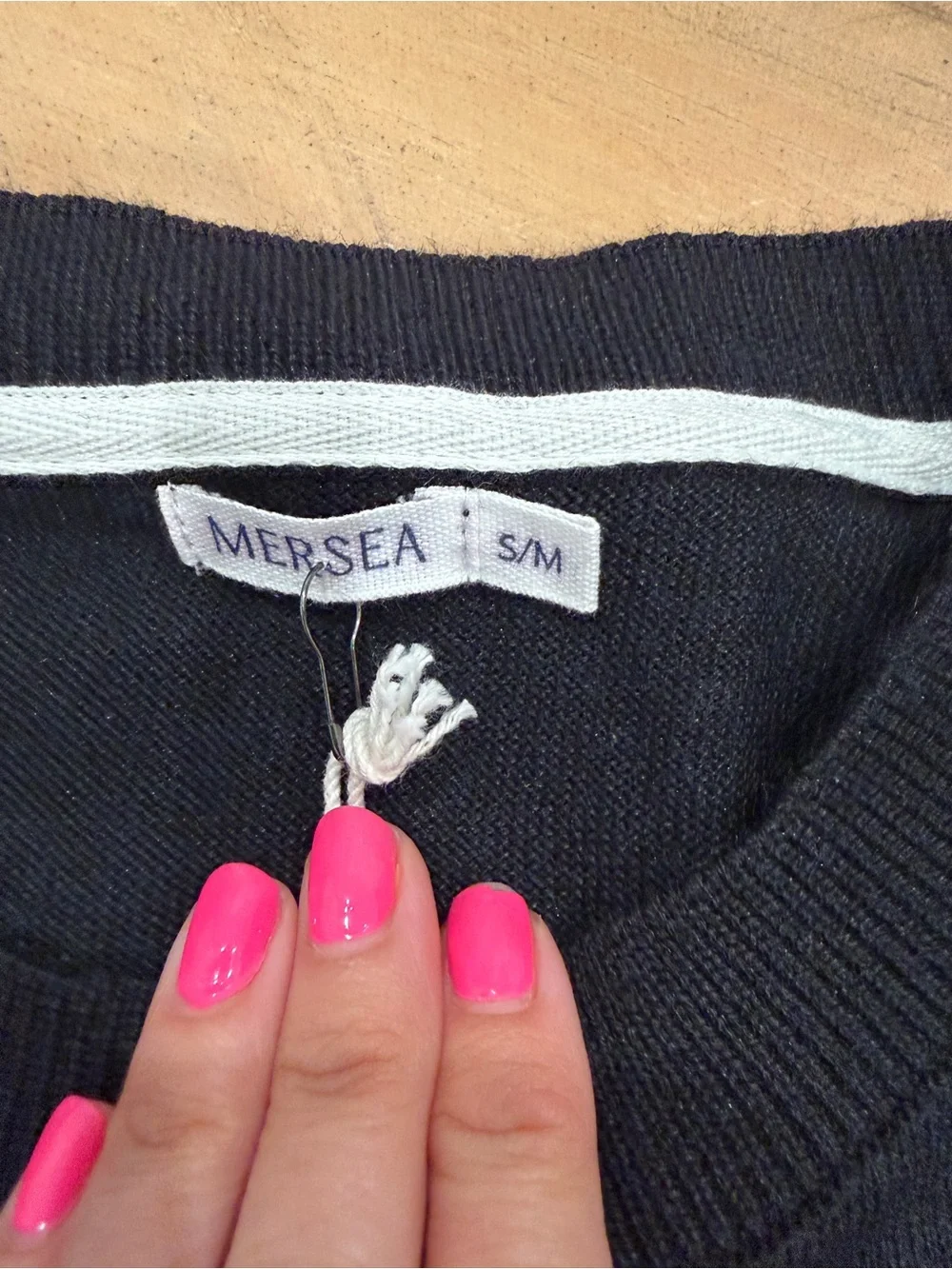 Mersea Coronado Split Back Sweater Black with White Stripe Crewneck S/M NWT - Picture 2 of 8